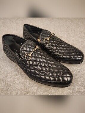 Mens Mezlan Leather Bit Loafers Quilted Black Size 12M Made In Spain
